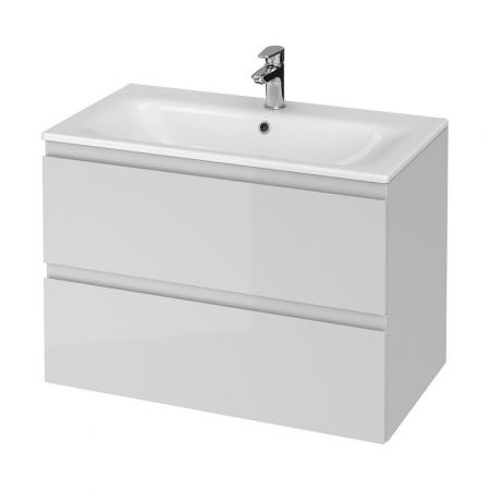 Seturi mobilier cu lavoar - Set dulap baie suspendat 2 sertare cu lavoar Cersanit Moduo-in, 80 cm, gri