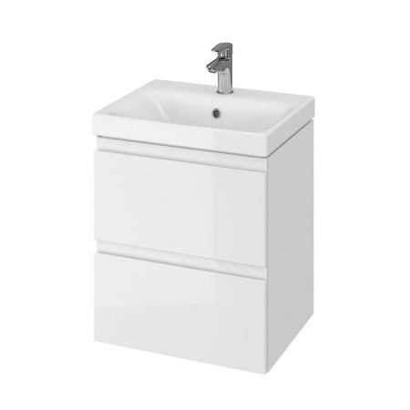 Seturi mobilier cu lavoar - Set dulap baie suspendat 2 sertare cu lavoar Cersanit Moduo inclus, 50 cm, alb