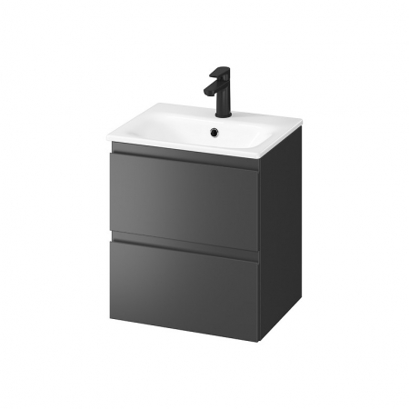 Seturi mobilier cu lavoar - Set dulap baie suspendat 2 sertare cu lavoar Cersanit Moduo inclus, 50 cm, antracit mat, B816