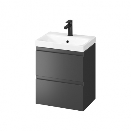 Seturi mobilier cu lavoar - Set dulap baie suspendat 2 sertare cu lavoar Cersanit Moduo inclus, 50 cm, antracit mat, B888, montat
