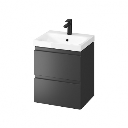 Seturi mobilier cu lavoar - Set dulap baie suspendat 2 sertare cu lavoar Cersanit Moduo inclus, 50 cm, antracit mat, B892, montat