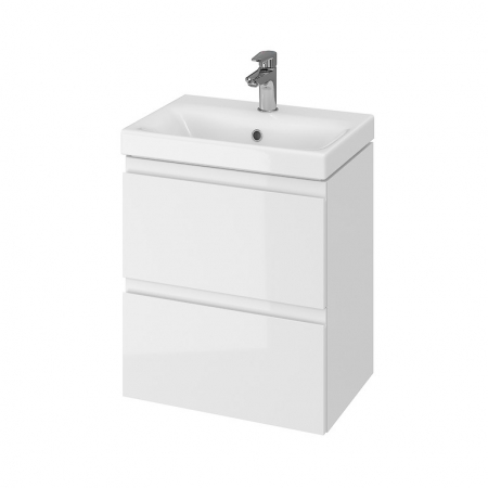 Seturi mobilier cu lavoar - Set dulap baie suspendat 2 sertare, lavoar inclus, Cersanit Moduo Slim, 50 cm, alb