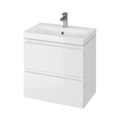Seturi mobilier cu lavoar - Set dulap baie suspendat 2 sertare lavoar inclus, Cersanit Moduo Slim, 60 cm, alb