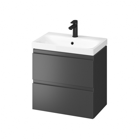 Mobilier baie - Set dulap baie suspendat 2 sertare cu lavoar inclus, 60 cm, antracit mat, Cersanit Moduo Slim
