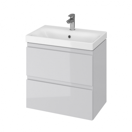 Seturi mobilier cu lavoar - Set dulap baie suspendat 2 sertare, lavoar inclus, Cersanit Moduo Slim, 60 cm, gri