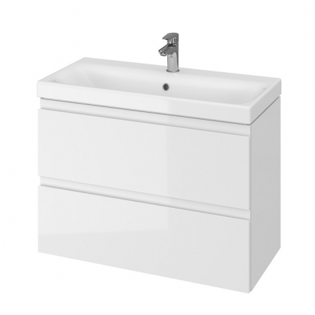Seturi mobilier cu lavoar - Set dulap baie suspendat 2 sertare, lavoar inclus, Cersanit Moduo Slim, 80 cm, alb