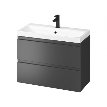 Mobilier baie - Set dulap baie suspendat 2 sertare cu lavoar inclus, 80 cm, antracit mat, Cersanit Moduo Slim