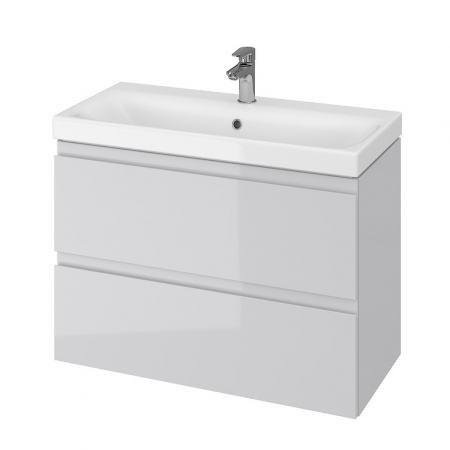 Seturi mobilier cu lavoar - Set dulap baie suspendat 2 sertare cu lavoar Cersanit Moduo Slim inclus, 80 cm, gri