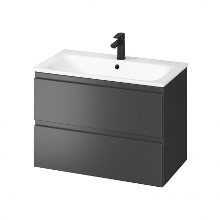 Mobilier baie - Set dulap baie suspendat 2 sertare cu lavoar inclus, 80 cm, antracit mat, Cersanit Moduo