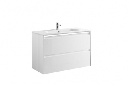 Mobilier baie - Set dulap baie suspendat 2 sertare Gala Klea cu lavoar inclus, 100 cm, alb lucios