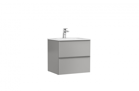 Mobilier baie - Set dulap baie suspendat 2 sertare Gala Shona cu lavoar Klea inclus, 60 cm, gri mat