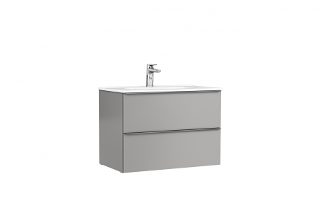 Mobilier baie - Set dulap baie suspendat 2 sertare Gala Shona cu lavoar Klea inclus, 80 cm, gri mat
