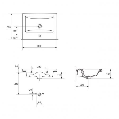 Set dulap baie suspendat 2 sertare Lara cu lavoar Como inclus, 60 cm, nuc [4]