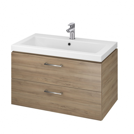 Seturi mobilier cu lavoar - Set dulap baie suspendat 2 sertare Lara cu lavoar Como inclus, 80 cm, nuc
