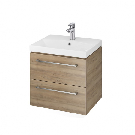 Seturi mobilier cu lavoar - Set dulap baie suspendat 2 sertare Lara cu lavoar Gala City inclus, 50 cm, nuc