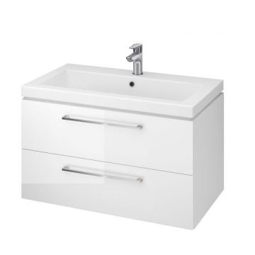 Mobilier baie - Set dulap baie suspendat 2 sertare Lara culoare alb cu lavoar Como inclus, 90 cm