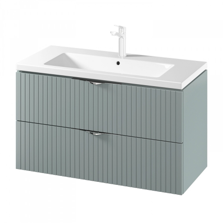 Seturi mobilier cu lavoar - Set dulap baie suspendat 2 sertare lavoar inclus, 100 cm, culoare fiord mat, MDF, Cersanit Tirso