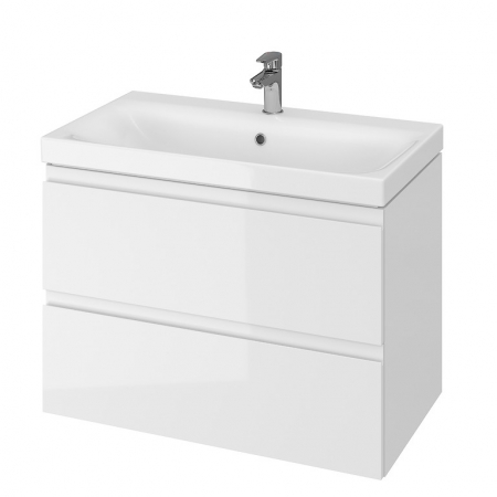 Seturi mobilier cu lavoar - Set dulap baie suspendat alb 2 sertare lavoar inclus, 80 cm, Cersanit Moduo