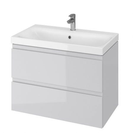 Seturi mobilier cu lavoar - Set dulap baie suspendat 2 sertare lavoar inclus, Cersanit Moduo, 80 cm, gri
