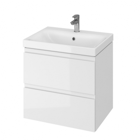 Seturi mobilier cu lavoar - Set dulap baie suspendat 2 sertare lavoar inclus, Cersanit Moduo, 60 cm, alb