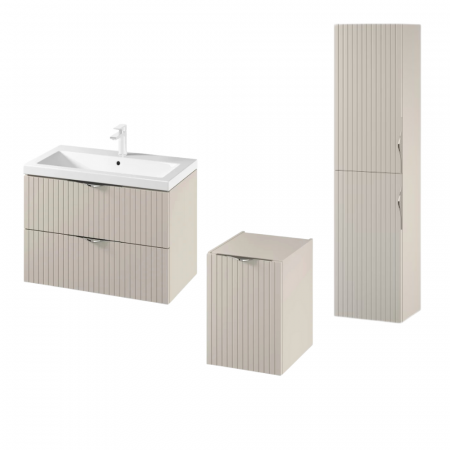 Dulapuri de baie suspendate - Set dulap baie suspendat 2 sertare si lavoar inclus 80 cm, dulap baie suspendat si dulap baie tip coloana, culoare casmir mat, MDF, Cersanit Tirso