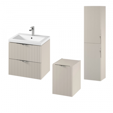 Dulapuri de baie suspendate - Set dulap baie suspendat 2 sertare si lavoar inclus 60 cm, dulap baie suspendat si dulap baie tip coloana, culoare casmir mat, MDF, Cersanit Tirso