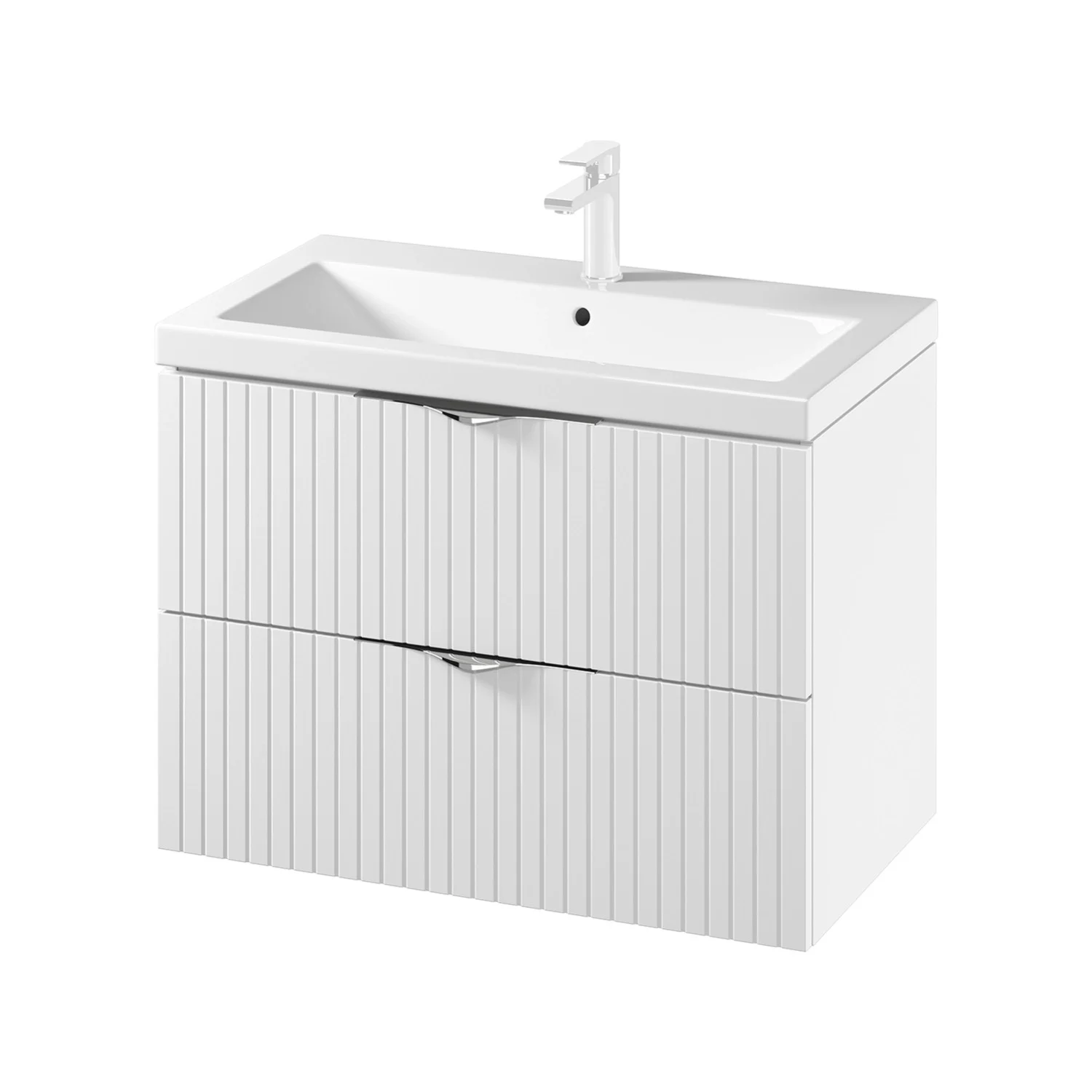 Set dulap baie suspendat 2 sertare si lavoar inclus 80 cm, dulap baie suspendat si dulap baie tip coloana, culoare alb mat, MDF,Cersanit Tirso [1]