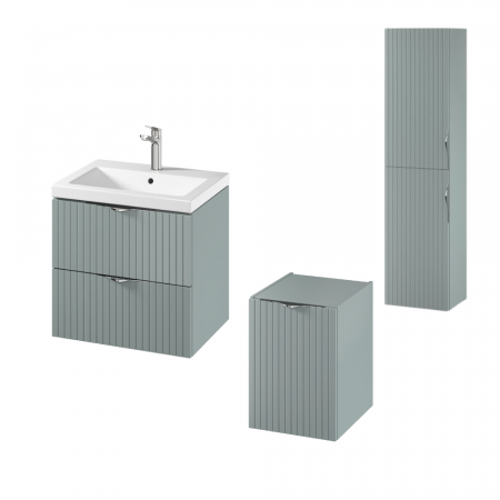 Dulapuri de baie suspendate - Set dulap baie suspendat 2 sertare si lavoar inclus 60 cm, dulap baie suspendat si dulap baie tip coloana, culoare fiord mat, MDF, Cersanit Tirso