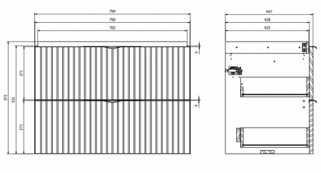 Set dulap baie suspendat 2 sertare cu blat inclus, dulap baie suspendat si dulap baie tip coloana, culoare fiord mat, MDF,Cersanit Tirso [6]