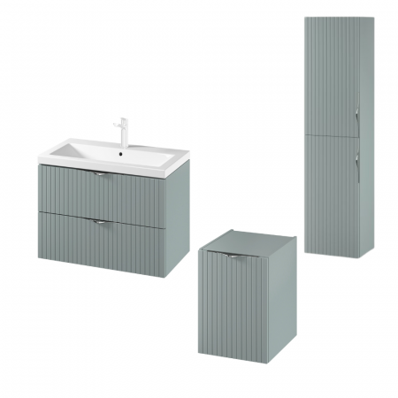 Dulapuri de baie suspendate - Set dulap baie suspendat 2 sertare si lavoar inclus 80 cm, dulap baie suspendat si dulap baie tip coloana, culoare fiord mat, MDF,Cersanit Tirso