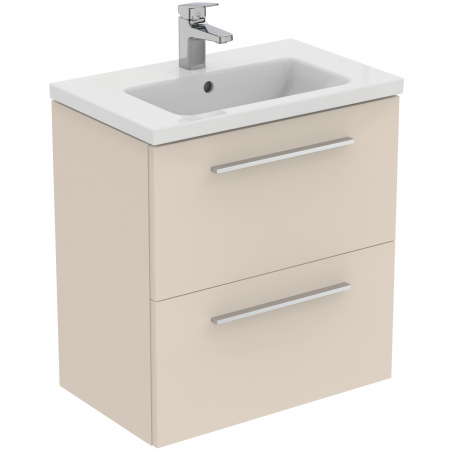 Mobilier baie - Set dulap baie suspendat bej Ideal Standard i.Life S cu lavoar inclus 61 cm alb si maner crom