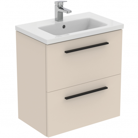 Mobilier baie - Set dulap baie suspendat bej Ideal Standard i.Life S cu lavoar inclus 61 cm alb si maner negru