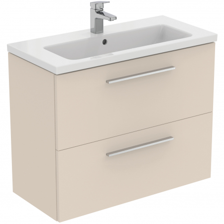 Mobilier baie - Set dulap baie suspendat bej nisipiu Ideal Standard i.Life S cu lavoar inclus 81 cm alb si maner crom