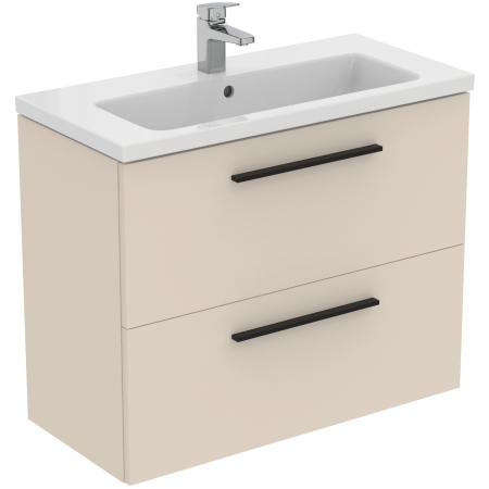 Mobilier baie - Set dulap baie suspendat bej nisipiu Ideal Standard i.Life S cu lavoar inclus 81 cm alb si maner negru