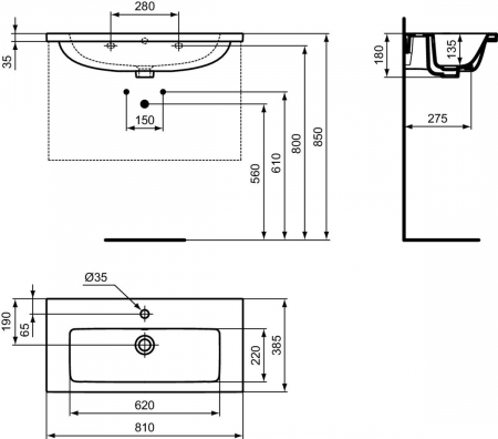 Set dulap baie suspendat bej nisipiu Ideal Standard i.Life S cu lavoar inclus 81 cm alb si maner negru [3]