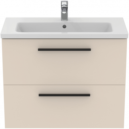 Set dulap baie suspendat bej nisipiu Ideal Standard i.Life S cu lavoar inclus 81 cm alb si maner negru [1]