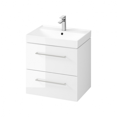 Seturi mobilier cu lavoar - Set dulap baie suspendat Cersanit Larga 2 sertare cu lavoar inclus, 60 cm, alb