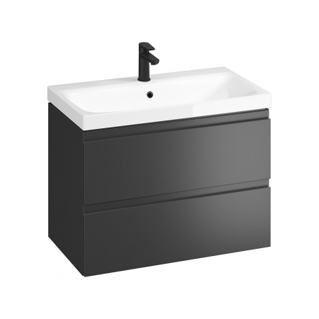 Seturi mobilier cu lavoar - Set dulap baie suspendat cu lavoar 80 cm, antracit lucios, Cersanit Moduo