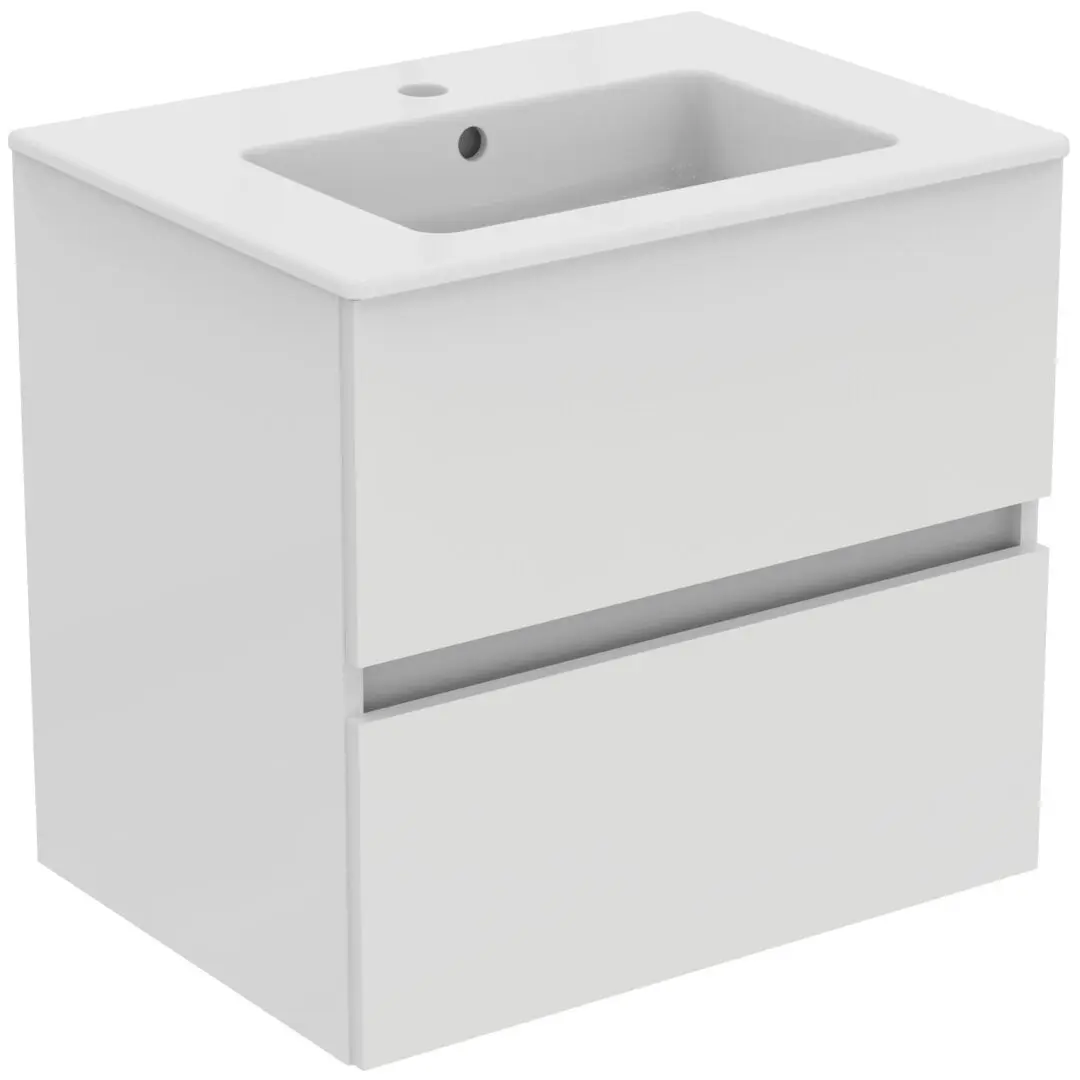 Seturi mobilier cu lavoar - Set dulap baie suspendat cu lavoar inclus 60x45 cm, 2 sertare, alb lucios, Ideal Standard Eurovit