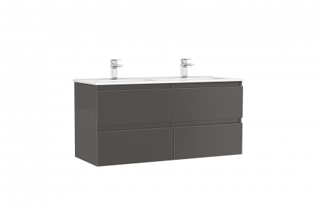 Mobilier baie - Set dulap baie suspendat Gala Daily cu lavoar dublu inclus, 120 cm, antracit lucios