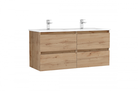 Mobilier baie - Set dulap baie suspendat Gala Daily cu lavoar dublu inclus, 120 cm, stejar