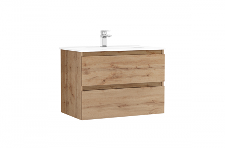 Mobilier baie - Set dulap baie suspendat Gala Daily cu lavoar inclus, 80 cm, stejar