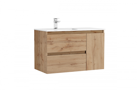 Seturi mobilier cu lavoar - Set dulap baie suspendat Gala Daily cu lavoar inclus, 90 cm, stejar