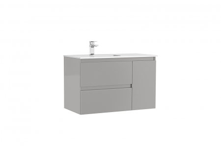 Mobilier baie - Set dulap baie suspendat Gala Daily cu lavoar inclus, 90 cm, gri lucios