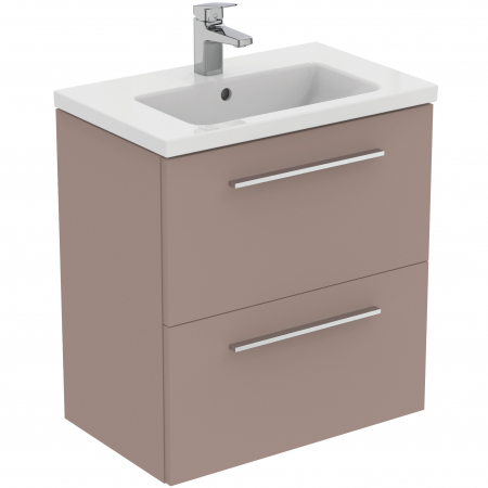 Mobilier baie - Set dulap baie suspendat gri-bej Ideal Standard i.Life S cu lavoar inclus 61 cm alb si maner crom