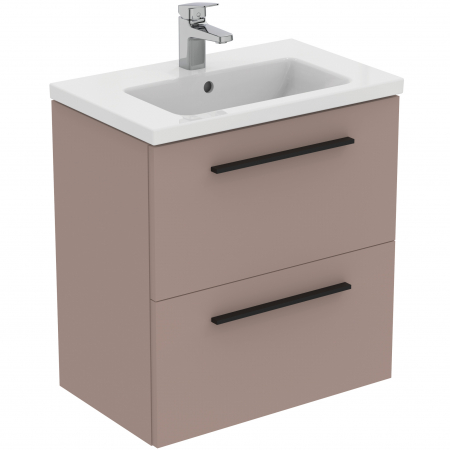 Mobilier baie - Set dulap baie suspendat gri-bej Ideal Standard i.Life S cu lavoar inclus 61 cm alb si maner negru