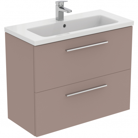 Mobilier baie - Set dulap baie suspendat gri-bej Ideal Standard i.Life S cu lavoar inclus 81 cm alb si maner crom