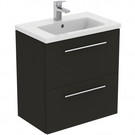 Mobilier baie - Set dulap baie suspendat gri carbon Ideal Standard i.Life S cu lavoar inclus 61 cm alb si maner crom