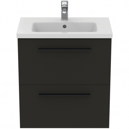 Set dulap baie suspendat gri carbon Ideal Standard i.Life S cu lavoar inclus 61 cm alb si maner negru [1]