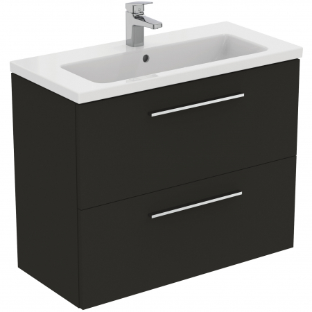 Mobilier baie - Set dulap baie suspendat gri carbon Ideal Standard i.Life S cu lavoar inclus 81 cm alb si maner crom